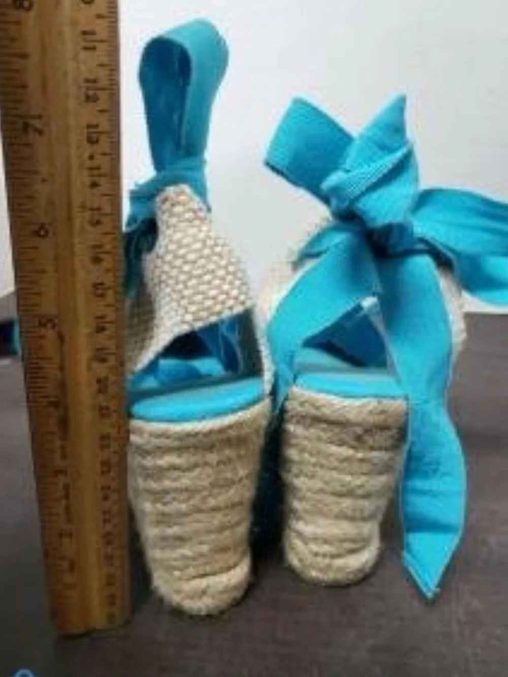 Coach Turquoise Espadrille Wedge Ankle Tie Sandals